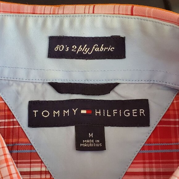 Tommy Hilfiger Mens Medium Red Plaid Button-Down Short Sleeve Shirt - Picture 4 of 12